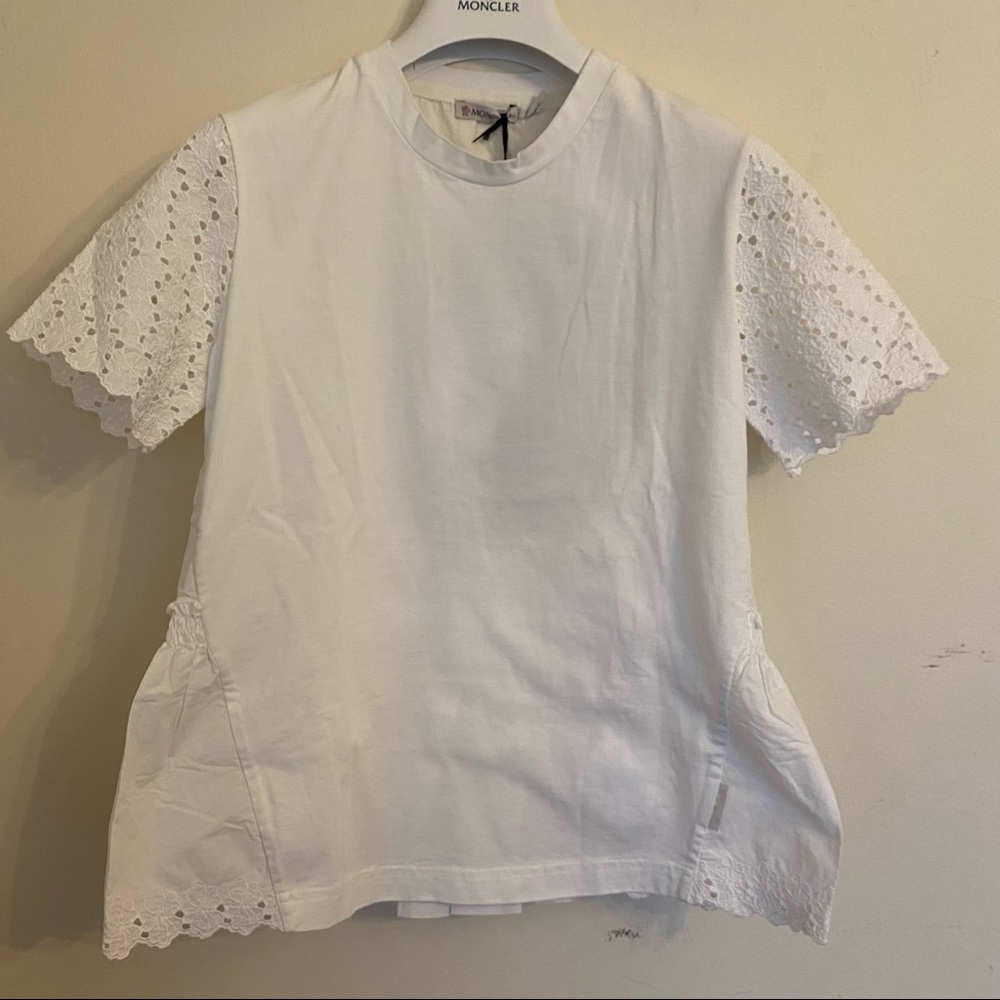 Moncler White Tee Eyelet Sleeves NEW Small & Medium